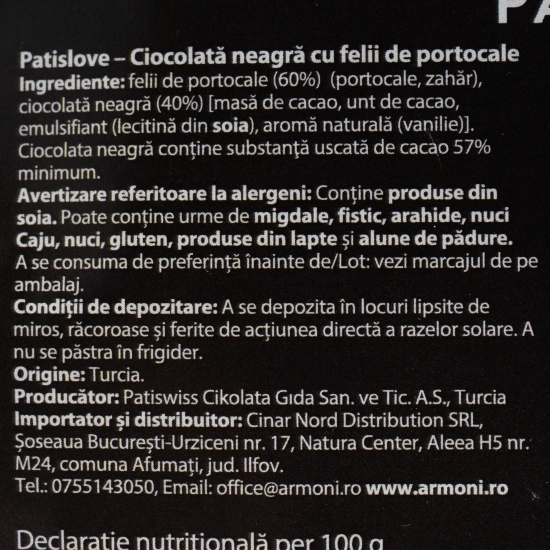 Ciocolată neagră cu felii de portocale 150g