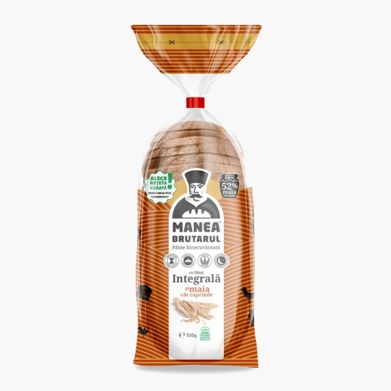 Pâine cu făină integrală și maia, feliată 500g