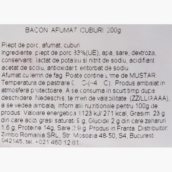 Bacon cuburi afumat, Lardon's 200g