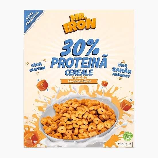 Cereale vegane cu aromă naturală de caramel sărat, cu 30% proteină, fără zahăr, low carb, fără gluten 250g