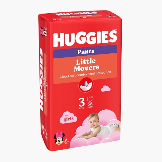 Scutece Pants Little Movers Mega pentru fete mărimea 3, 6-11kg, 58 buc