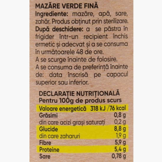 Mazăre verde fină 800g