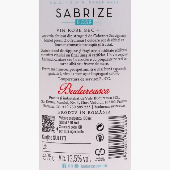 Vin rose sec Sabrize Cabernet Sauvignon & Merlot, 13.5%, 0.75l