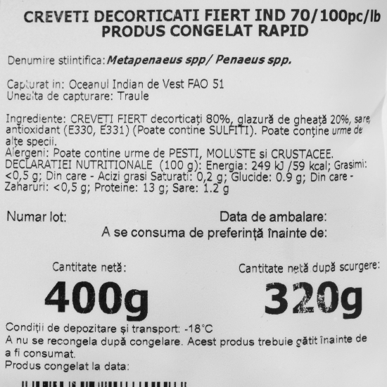 Creveți cruzi decorticați 400g