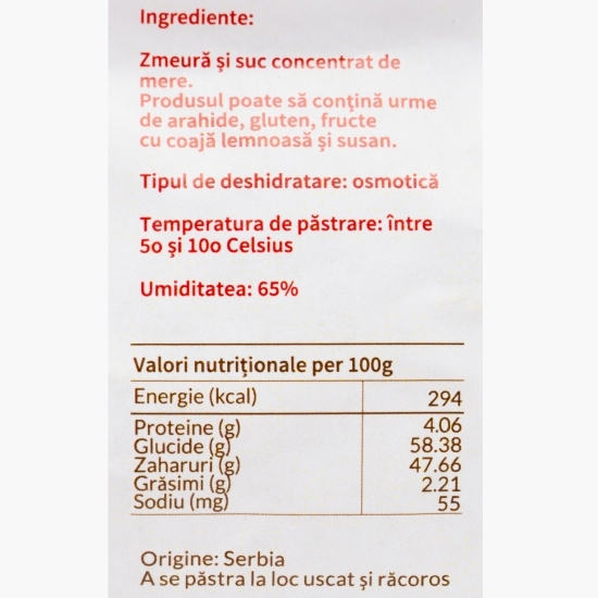 Zmeură deshidratată infuzată în suc de mere, fără zahăr 200g