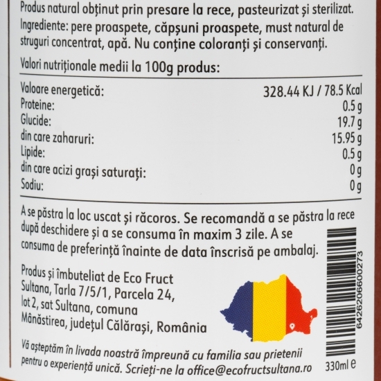 Nectar de pere și căpșune fără zahăr adăugat 0.33l