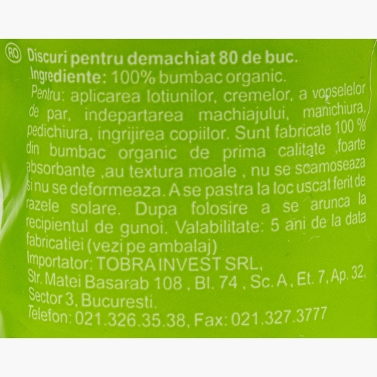 Dischete demachiante din bumbac organic 80 buc