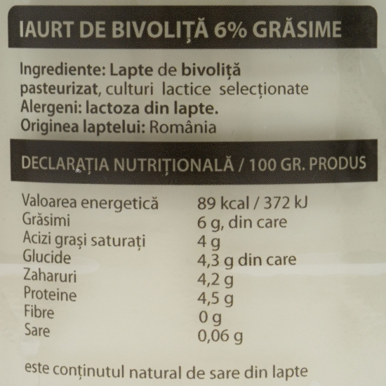 Iaurt din lapte de bivoliță 6% grăsime 280g