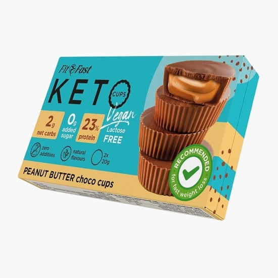 Cupe de ciocolată vegană, cu unt de arahide, fără zahăr și fără gluten, KetoCups, 2x20g