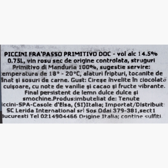 Vin roșu sec Primitivo di Manduria Frapasso, 14.5%, 0.75l