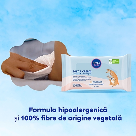 Șervețele umede pentru bebeluși Baby Soft & Cream Cleanse & Care 57 buc