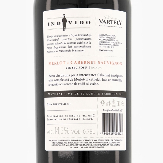 Vin roșu sec Individo Merlot & Cabernet Sauvignon, 14.5%, 0.75l