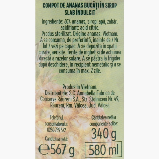 Compot ananas bucăți în sirop 567g