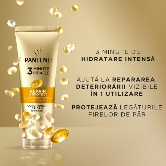 Balsam de păr Pro-V Repair & Protect 3 Minute Miracle pentru păr fragil și uscat, 02.l