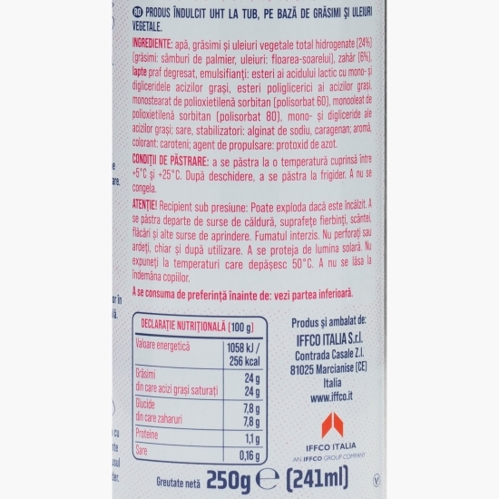 Produs UHT îndulcit pe bază de grăsimi vegetale, spray 250g