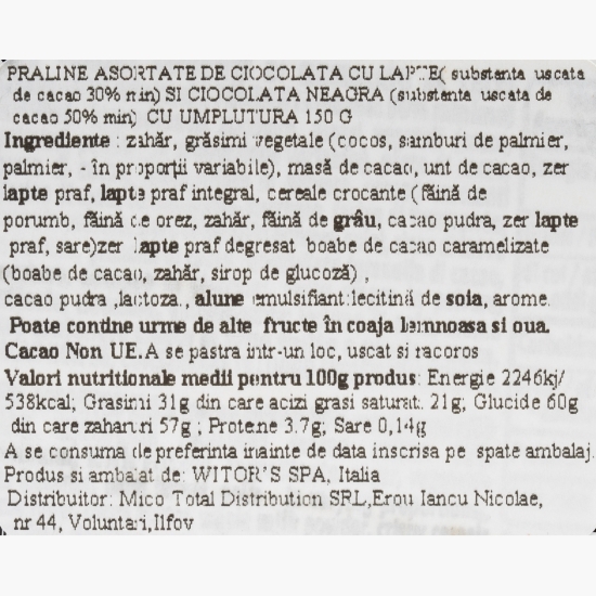 Praline asortate de ciocolată cu lapte și ciocolată neagră cu umplutură 150g