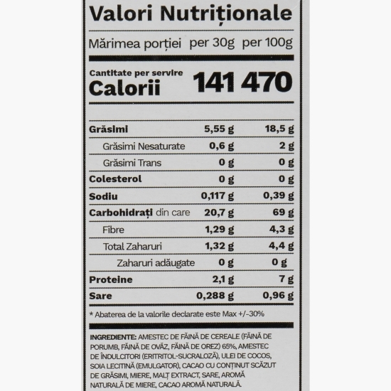 Cereale din ovăz cu ciocolată, fără zahăr și gluten 250g