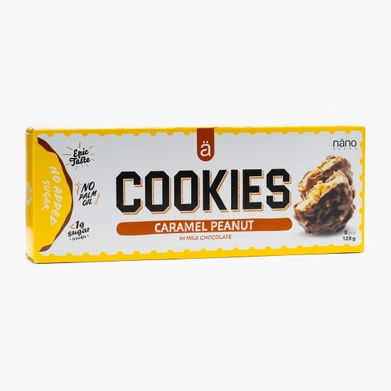 Biscuiți cookies cu caramel și alune, în ciocolată cu lapte, fără zahăr 128g