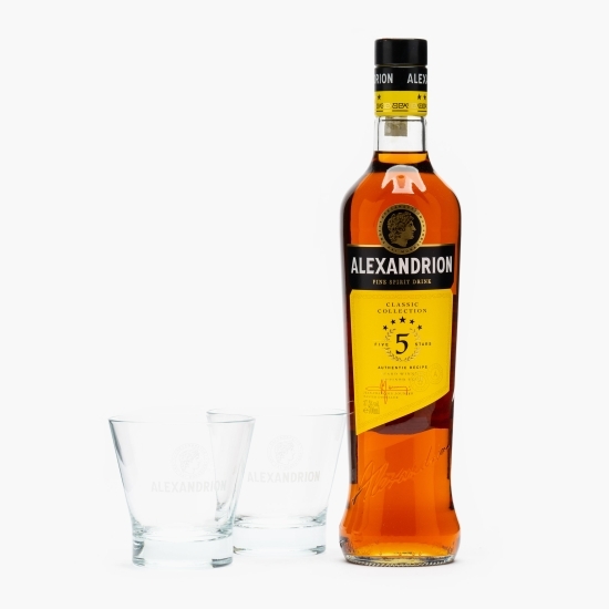 Brandy 5*, 37.5% alc., 0.7l + 2 pahare