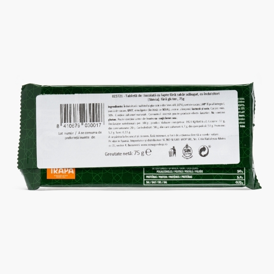 Ciocolată cu lapte și stevia (fără zahăr) 75g