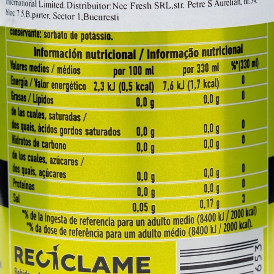 Apă tonică cu aromă de lămâie, fără zahăr adăugat, sticlă 0.33l