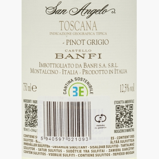 Vin alb sec Pinot Grigio San Angelo, 12.5%, 0.75l