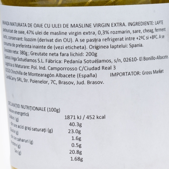 Brânză maturată de oaie în ulei de măsline 380g