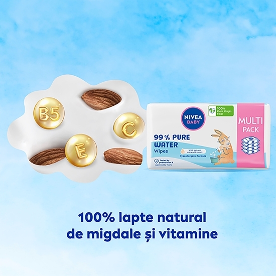 Șervețele umede pentru bebeluși Baby 99% Pure Water Multipack, 4 pachete x 57 buc, 0% plastic