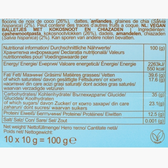 Trufe vegane cu cocos și chia, fără zahăr adăugat 100g