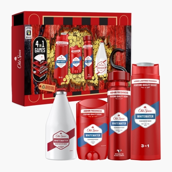 Set cadou Gamebox Pirate Whitewater: gel de duș 250ml + deodorant stick 50ml + deodorant spray 150ml + loțiune după ras 100ml + cărți de joc