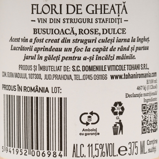 Vin rose dulce Flori de gheață Busuioacă, 11.5%, 375ml