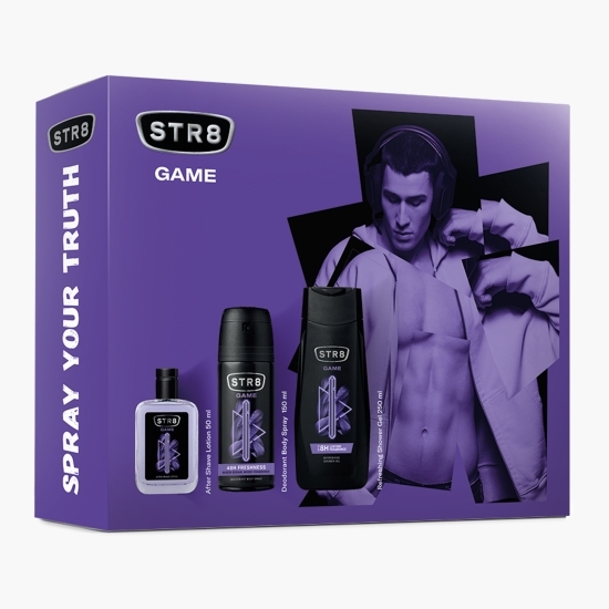 Set cadou Game (loțiune după bărbierit 50ml + deodorant spray pentru corp 150ml + gel de duș 250ml