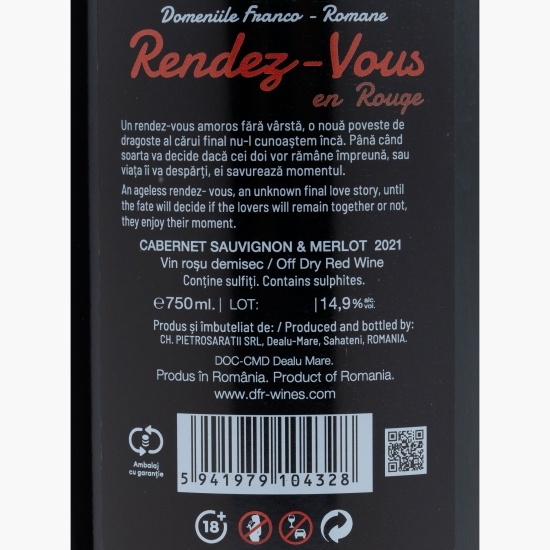 Vin roșu demisec Rendez Vous, 14.9%, 0.75l