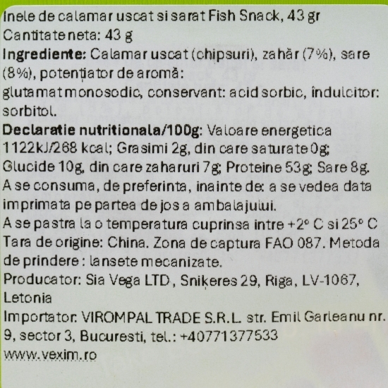 Inele de calamar uscat și sărat Fish Snack 43g