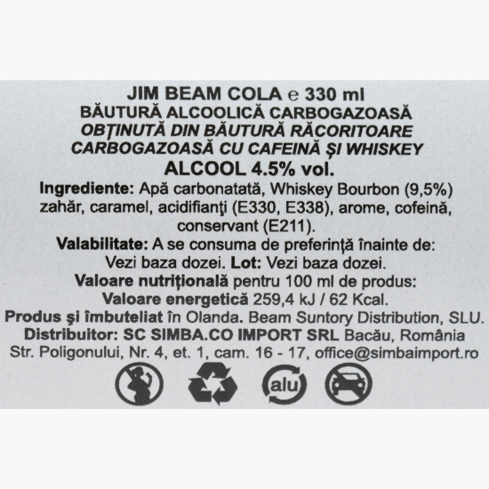 Băutură alcoolică carbogazoasă Whisky White cu aromă de cola, 4.5% alc, 0.33l