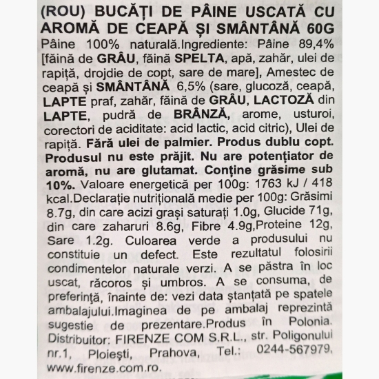 Bucăți de pâine uscată cu aromă de ceapă și smântână 60