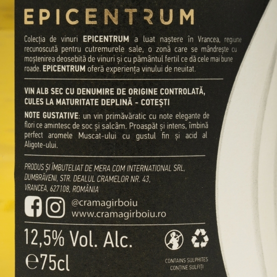 Vin alb sec Epicentrum Aligote & Muscat Ottonel, D.O.C., 12.5%, 0.75l