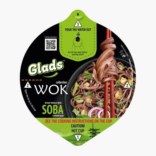 Wok tăiței cu aromă de pui, sos Soba și legume deshidratate, bol 95g