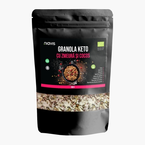 Granola Keto cu zmeură și cocos, ecologică 200g