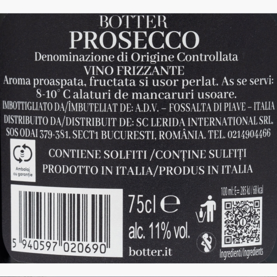 Vin frizzante sec Prosecco Frizzante, 11%, 0.75l