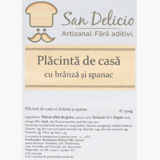 Plăcintă de casă cu brânză și spanac 500g