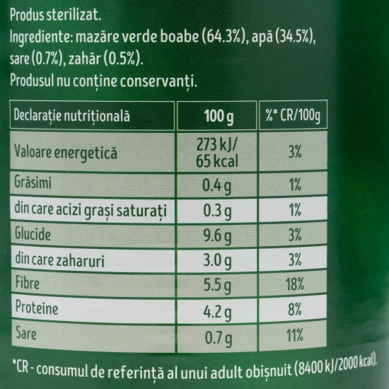 Mazăre verde 425g