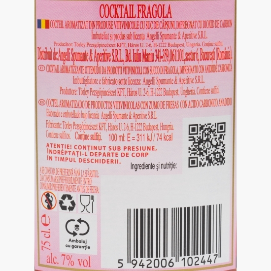 Cocktail aromatizat din vin cu suc de căpșuni Fragola 0.75l