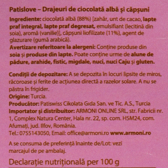 Drajeuri de ciocolată albă și căpșuni 80g