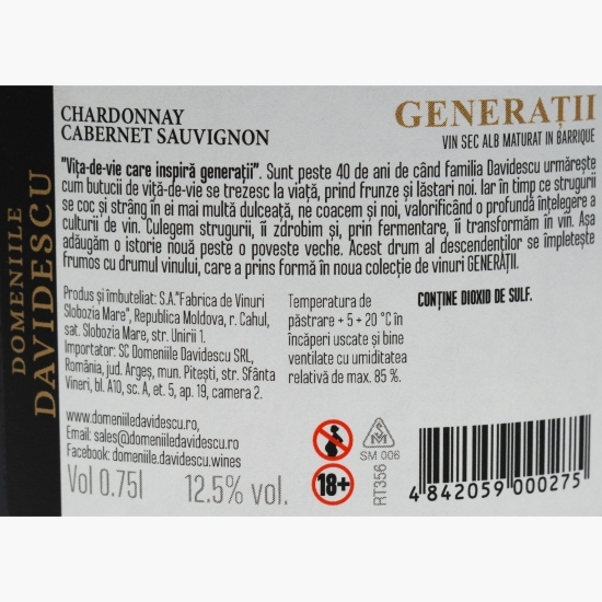 Vin alb sec Generații Chardonnay & Cabernet Sauvignon, 12.5%, 0.75l