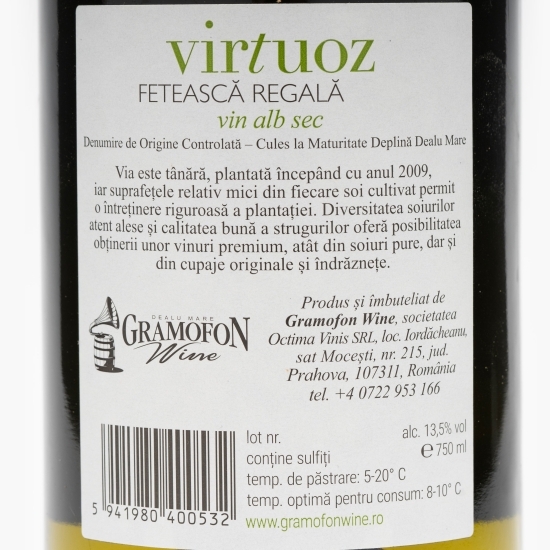 Vin alb sec Virtuoz Fetească Regală, 13.5%, 0.75l