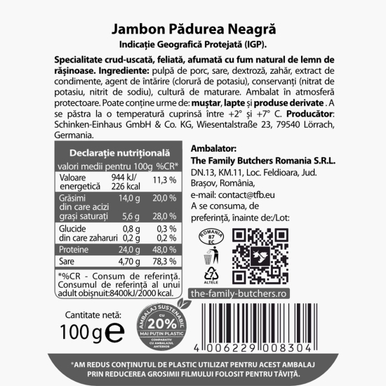 Jambon Pădurea Neagră IGP feliat 100g 