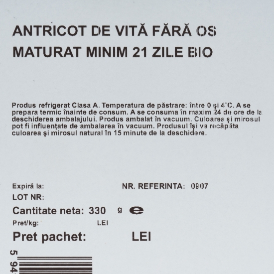 Antricot de vită fără os maturat minim 21 de zile, eco, 330g