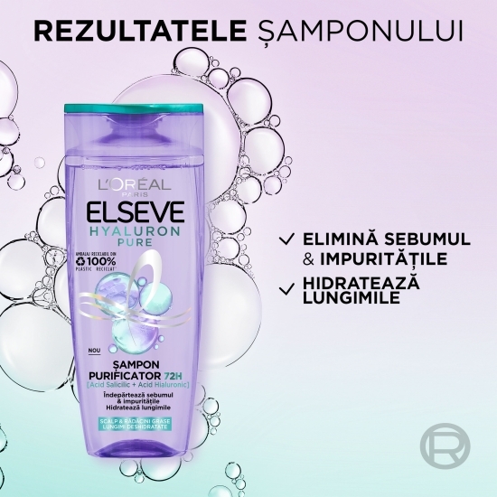 Șampon purificator pentru scalp și rădăcini grase și lungimi deshidratate Hyaluron Pure, 250 ml