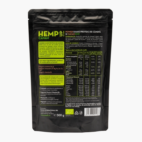 Shake proteic de cânepă cu cacao eco, Power Hemp Up, 300g